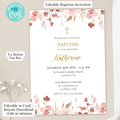Girl Baptism Invitation | Pink Floral | Editable Corjl Template | Printable Christening Invite | Instant Download