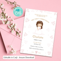 Invitation à la communion avec des fleurs roses