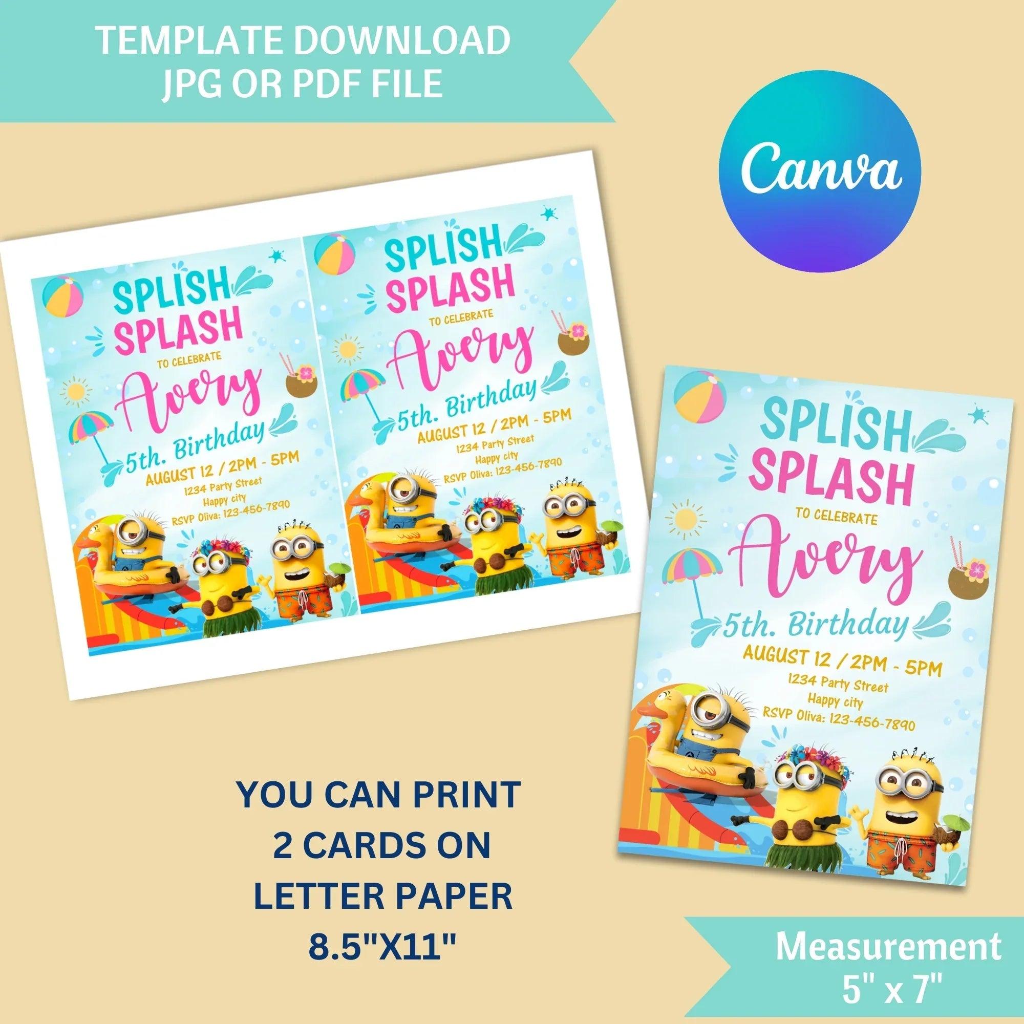 Minions Pool Party Birthday Invitation - Instant Download Digital Template - Lovely Printable Party