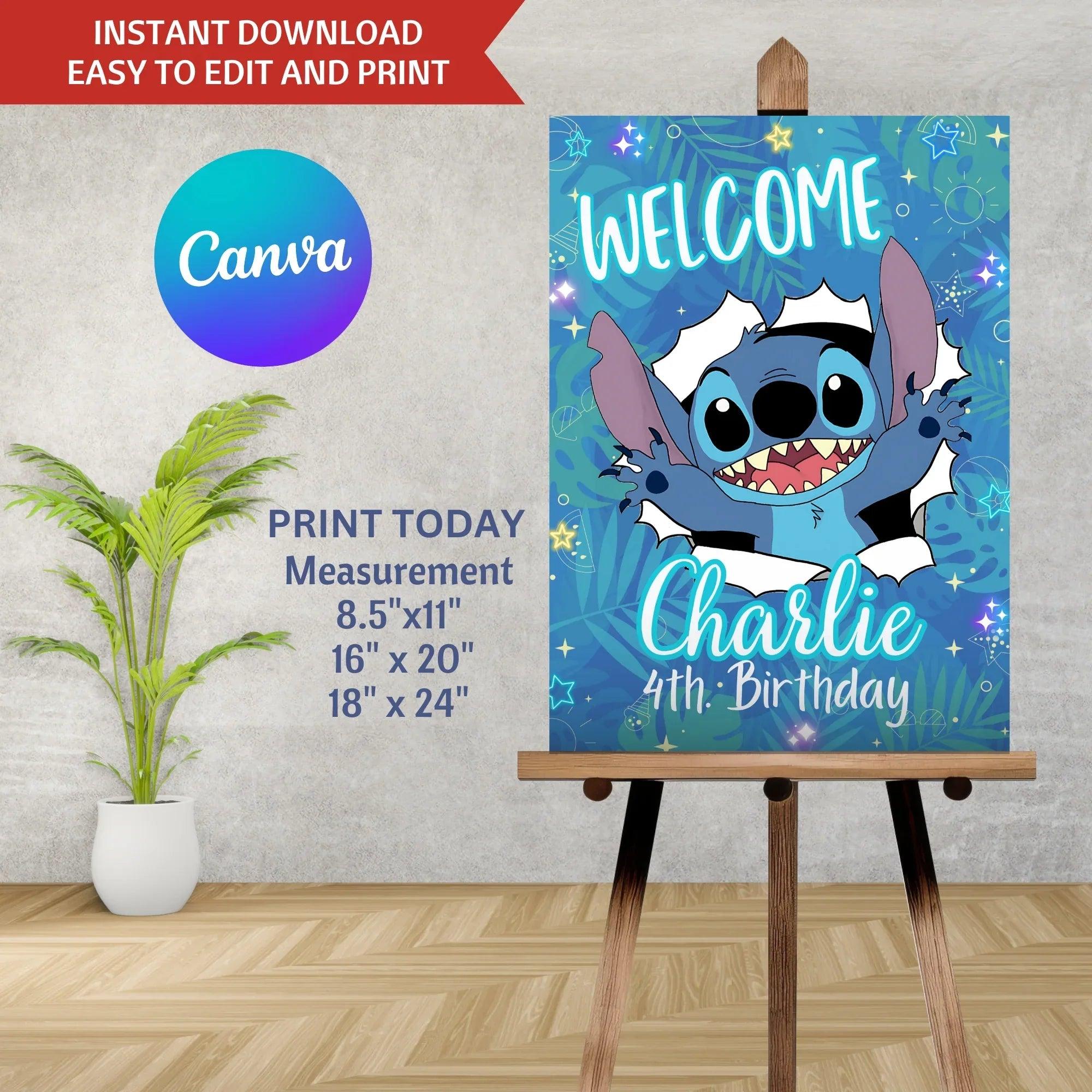 Stitch Welcome Sign Instant Download Digital Template - Lovely Printable Party