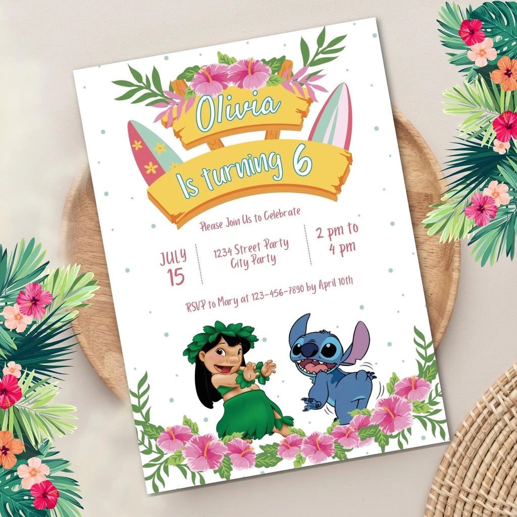 Lilo and Stitch Hawaiian Birthday Invitation - Instant Download Digital Template - Lovely Printable Party