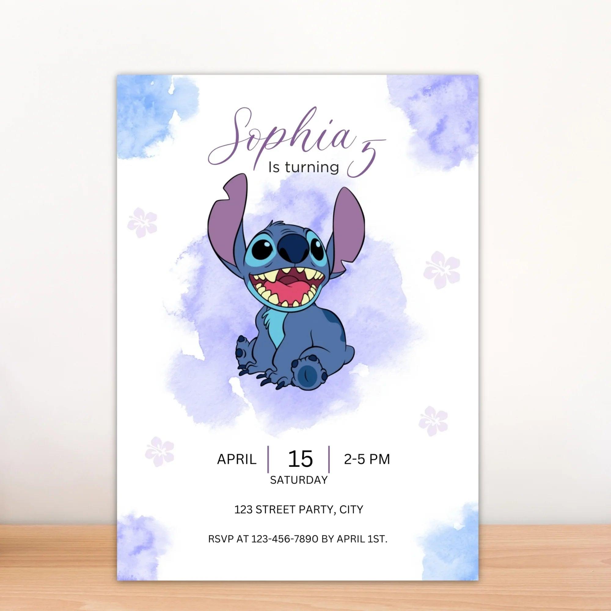 Stitch Watercolor Birthday Invitation - Instant Download Digital Template - Lovely Printable Party