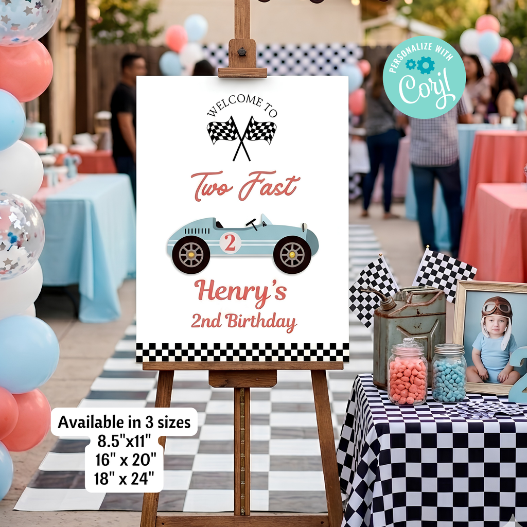 Two Fast Birthday Bundle | Race Car Party Kit Boy | 16 Pieces | Editable Corjl Template | Instant Download