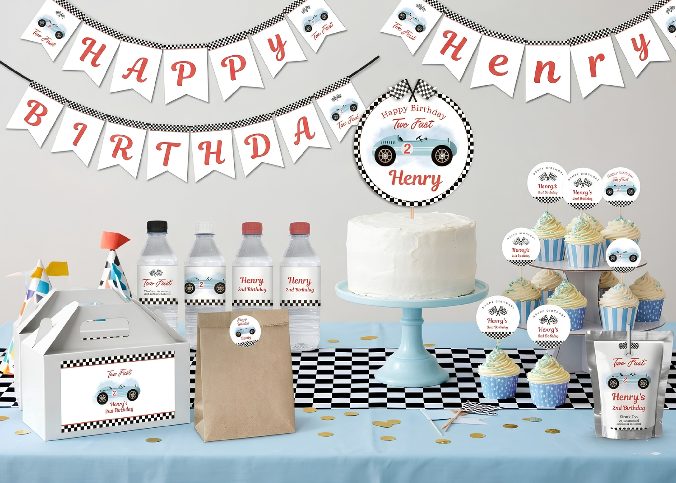 Two Fast Birthday Bundle | Race Car Party Kit Boy | 16 Pieces | Editable Corjl Template | Instant Download