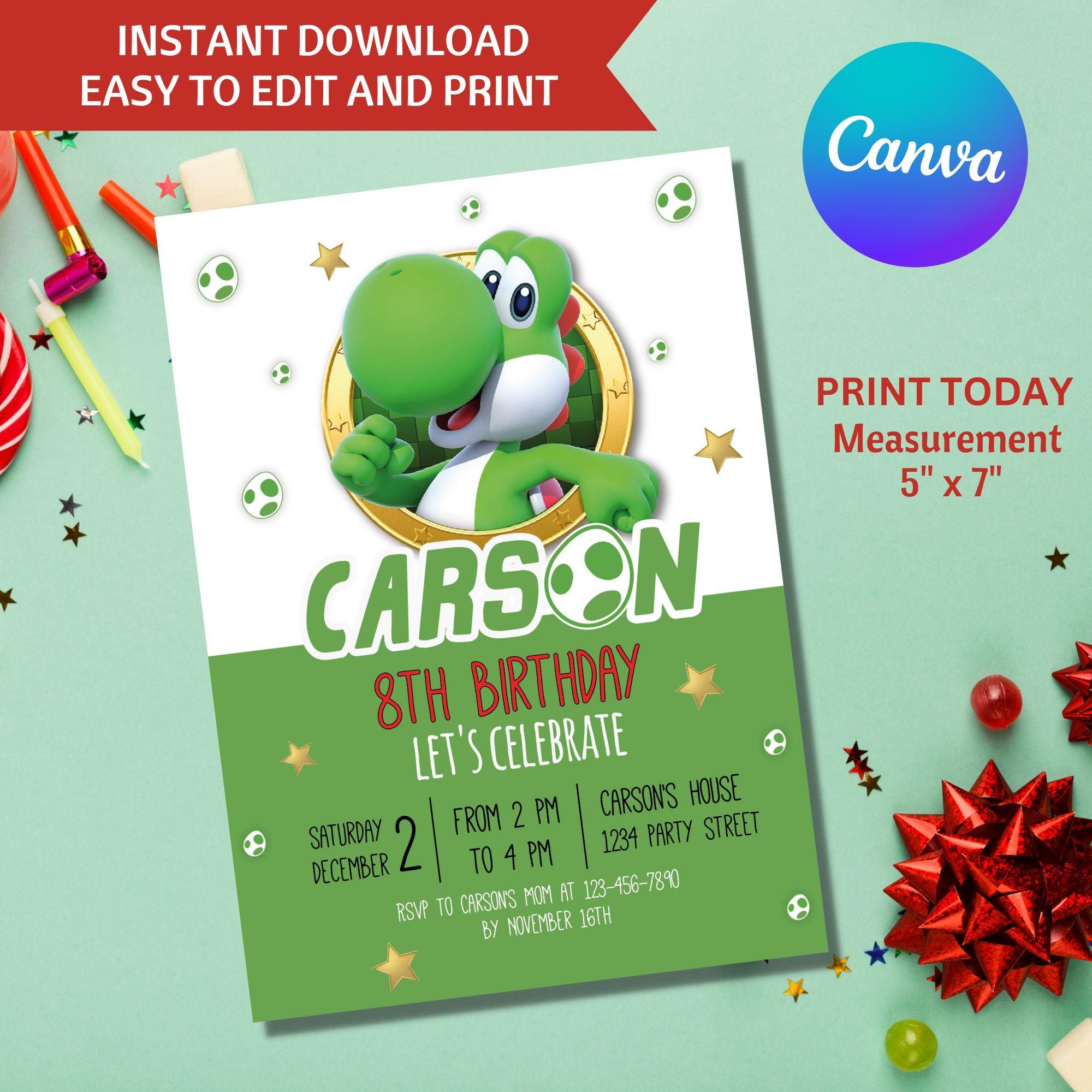 Yoshi Birthday Invitation Editable Template - Nintendo Party Invite Digital Download