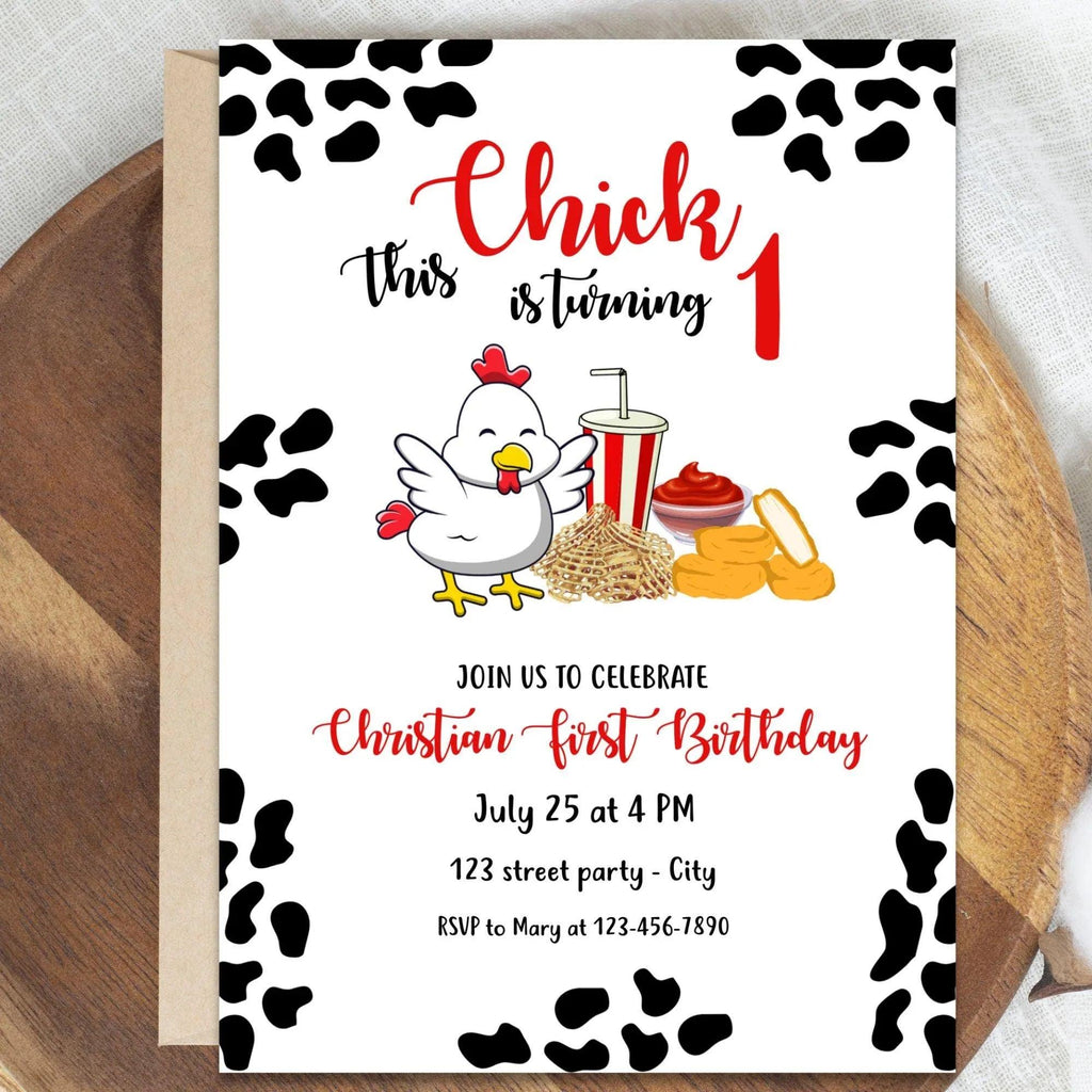 Chicken Birthday Invitation Instant Download - Lovely Printable Party