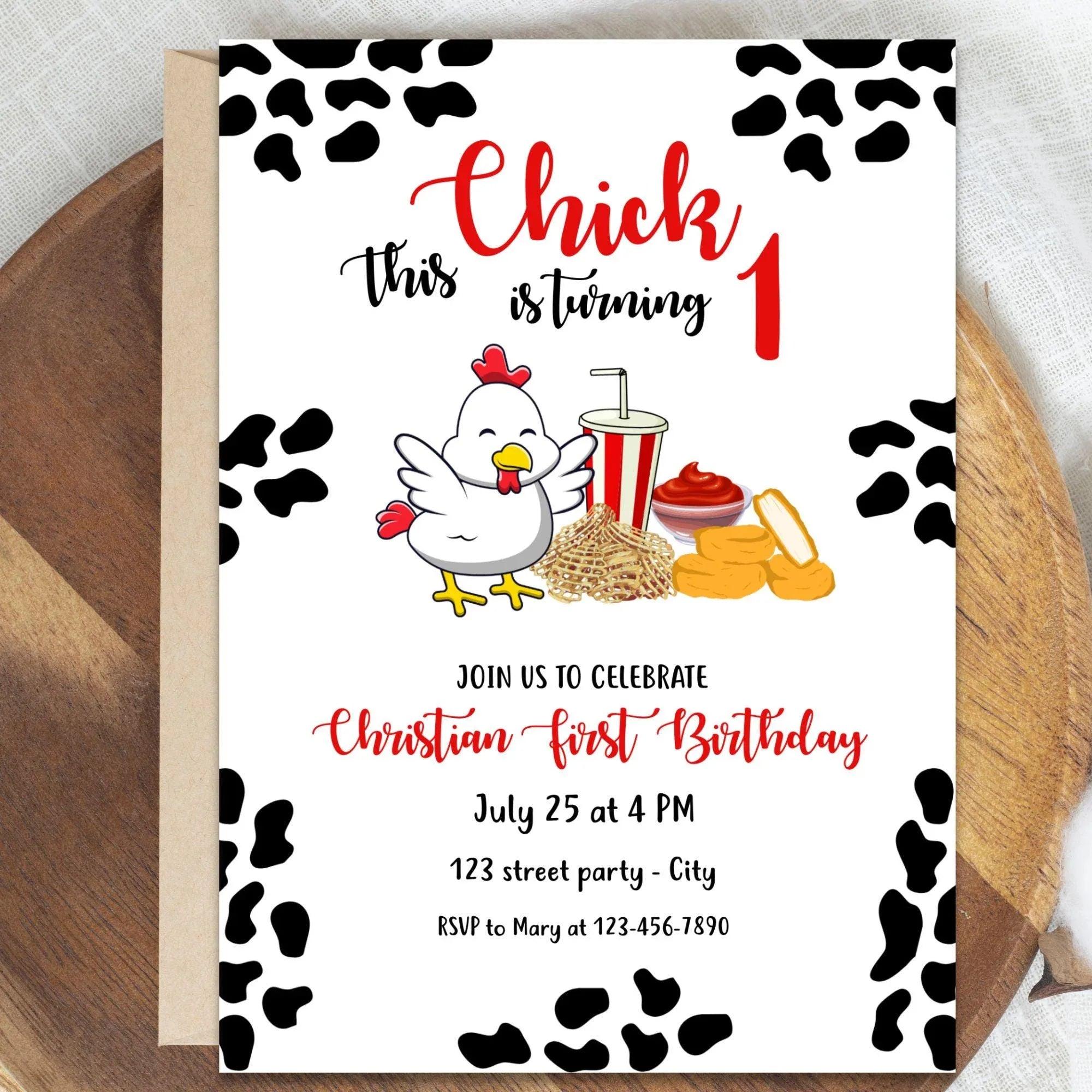 Chicken Birthday Invitation Instant Download - Lovely Printable Party