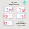 Axolotl School Name Labels - Lovely Printable Party