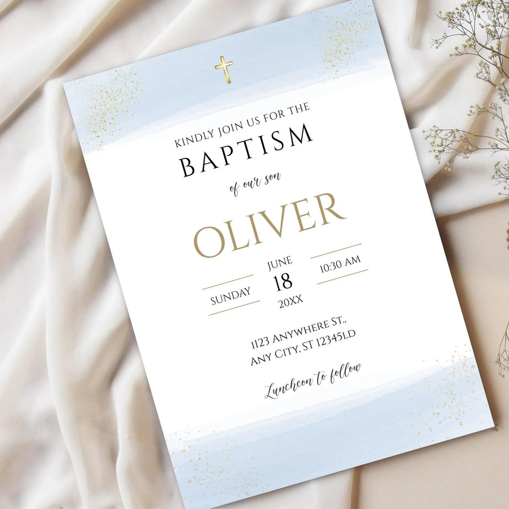 Catholic Baptism Invitation Boy | Editable Christening Invitation Template | Baptism Digital card Invite | Printable Baptism Card for Son - Lovely Printable Party