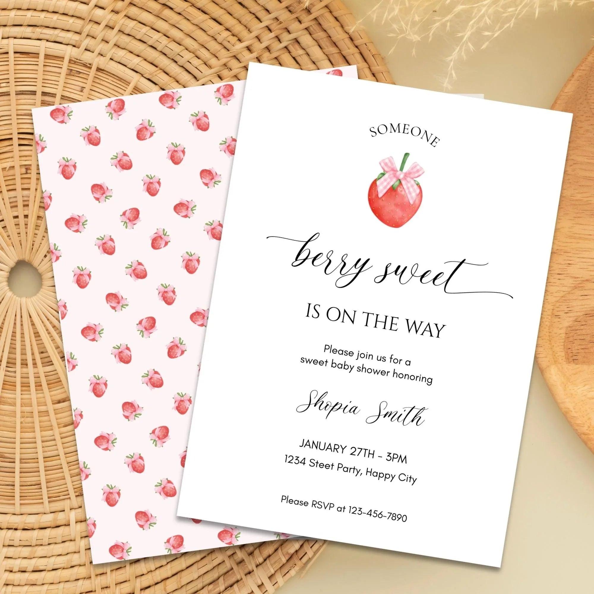 Strawberry Baby Shower Invitation Instant Download Digital Template - Lovely Printable Party