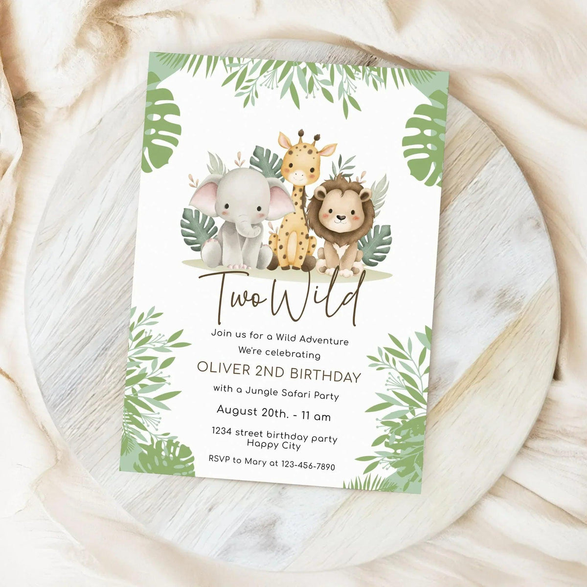 Two Wild 2nd Birthday Invitation Editable | Safari Jungle Party Invite Corjl | Digital Printable for Boy or Girl Birthday - Lovely Printable Party