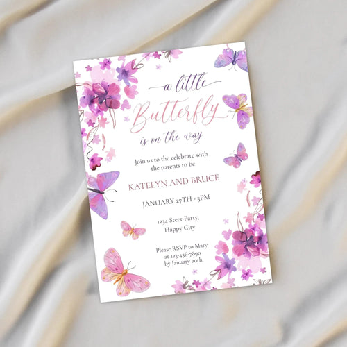 Butterfly Baby Shower Invitation - Pink Purple Corjl Template - Lovely Party