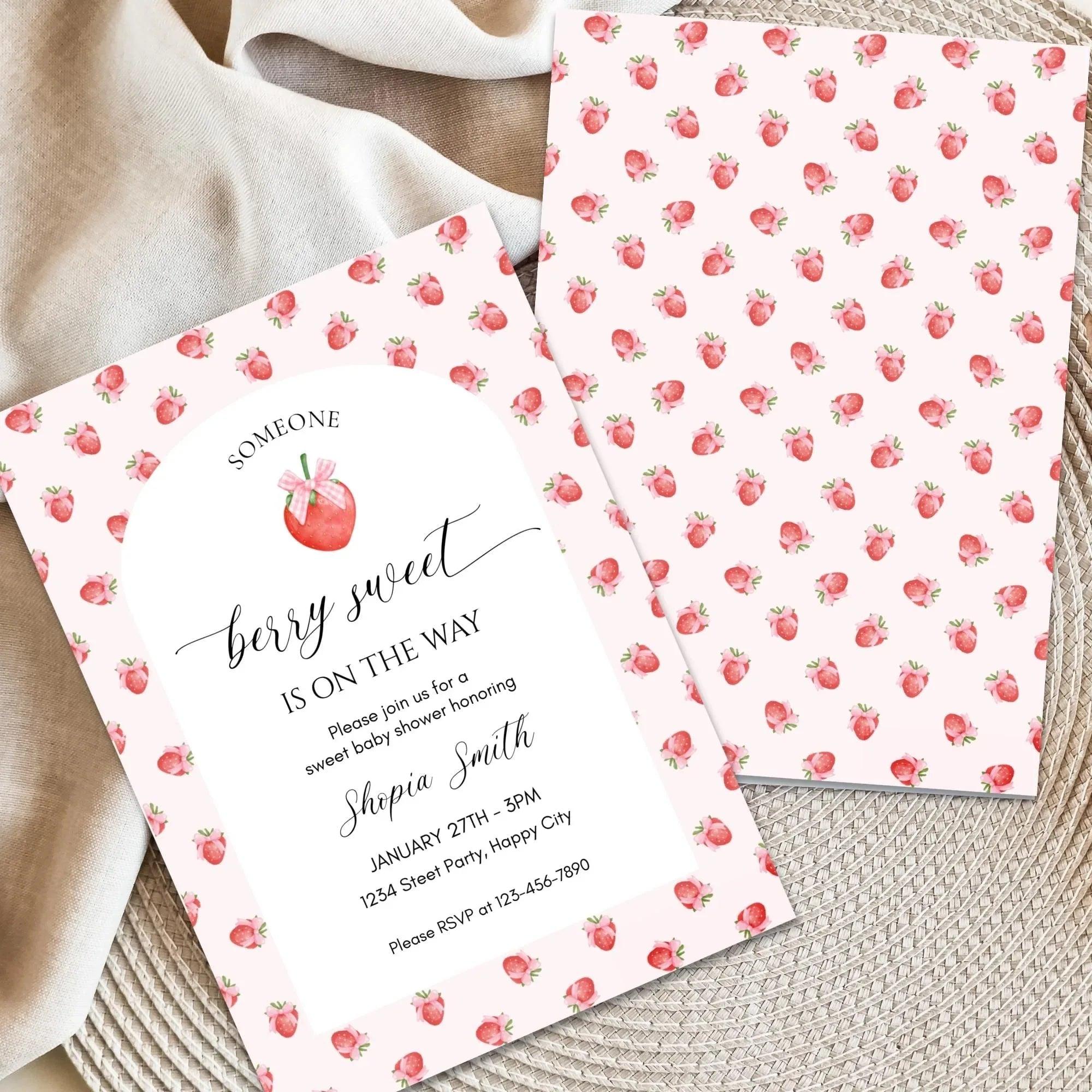 Strawberry Baby Shower Invitation Template, Berry Sweet Baby on the Way Invite, Berry Sweet Invitation, Printable Invite, Shower Evite - Lovely Printable Party