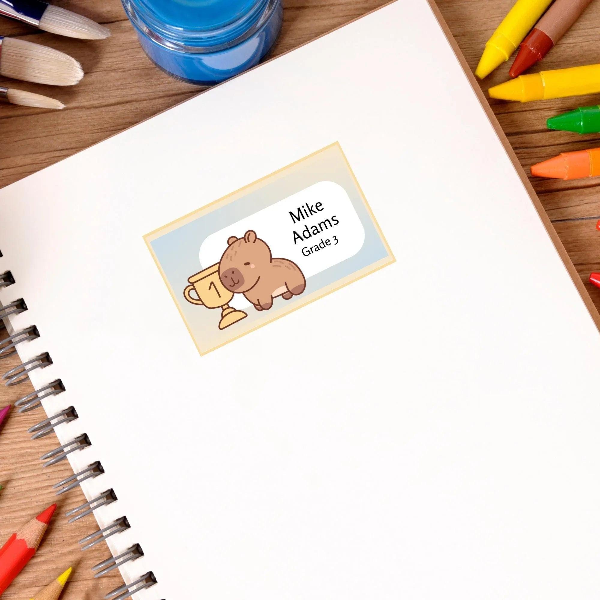 Kawaii Capybara School Name Labels – Cute Kawaii Capybara Sticker Set – Pastel Donut & Laptop Designs – Printable Name Tags for Kids - Lovely Printable Party