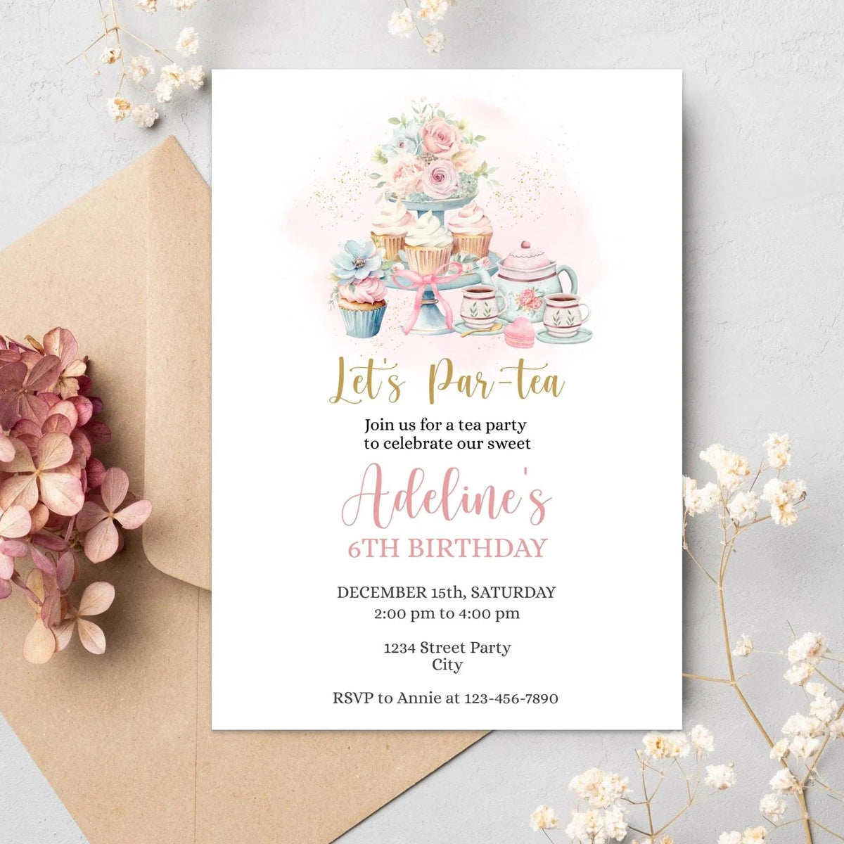 Tea Party invitation and tag, Tea Party Birthday Invitation, Tea Party Favor Tags for Birthday, Baby Shower, or Bridal Shower - Lovely Printable Party