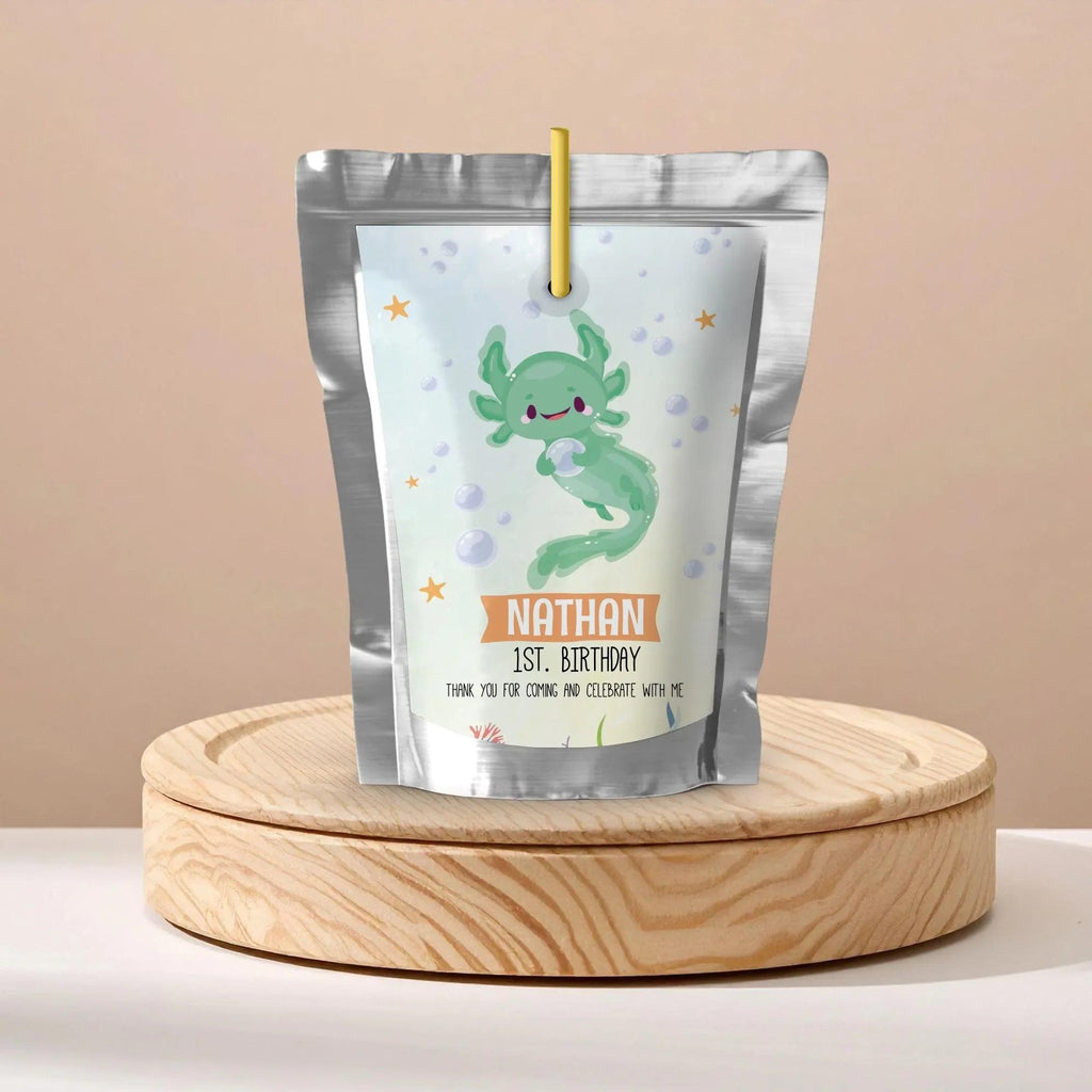 Axolotl Birthday Juice Pouch Labels | Editable Instant Download Corjl - Lovely Printable Party