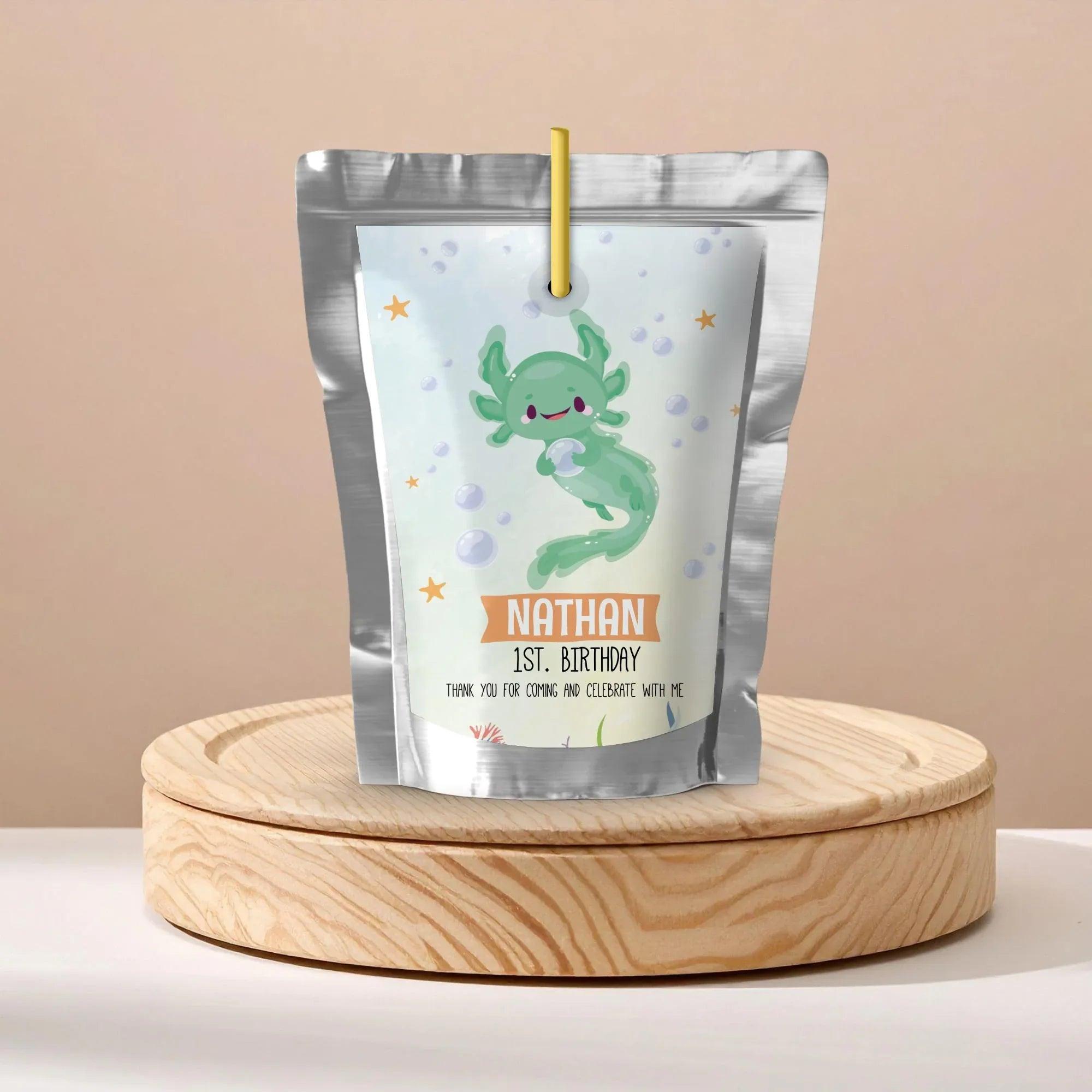Axolotl Birthday Juice Pouch Labels | Editable Instant Download Corjl - Lovely Printable Party