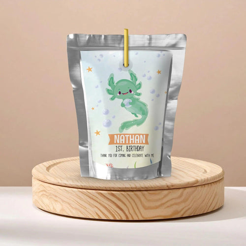 Axolotl Birthday Juice Pouch Labels | Editable Instant Download Corjl - Lovely Printable Party