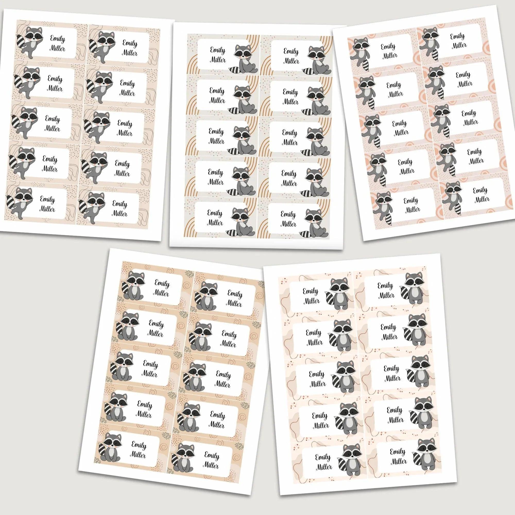 Raccoon Sticker, Kids name labels, School name labels, Classroom Labels, School supply labels, Custom text sticker - Lovely Printable Party