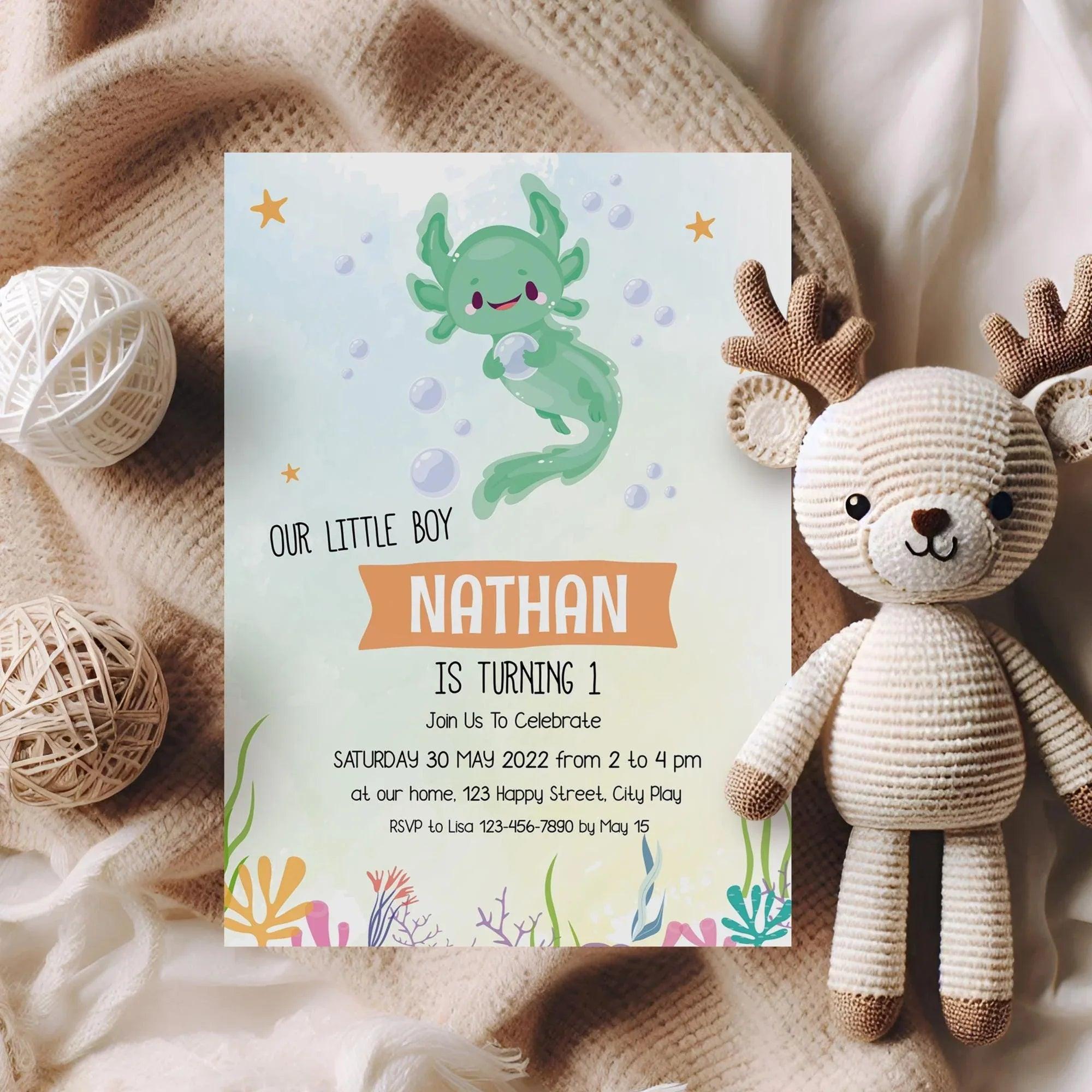 Axolotl Birthday Invitation Instant Download Digital Template - Lovely Printable Party