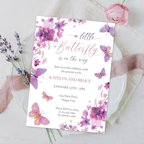 Butterfly Baby Shower Invitation - Pink Purple Corjl Template - Lovely Party