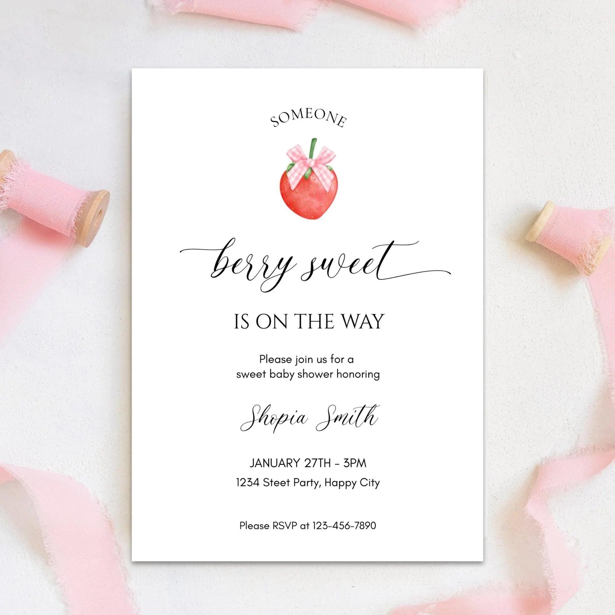 Strawberry Baby Shower Invitation Instant Download Digital Template - Lovely Printable Party