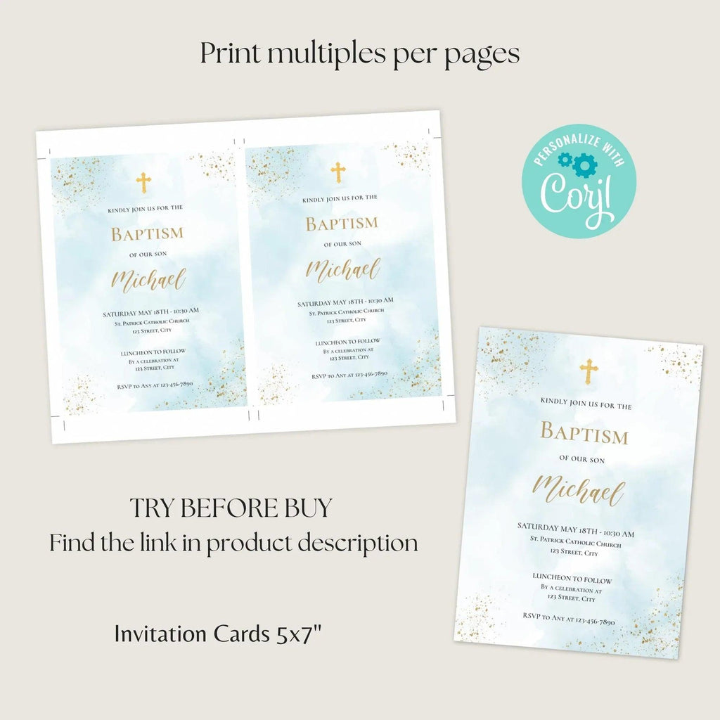 Catholic Baptism Invitation Boy | Editable Christening Invitation Template | Baby Baptism Digital Invite | Printable Baptism Card for Son - Lovely Printable Party