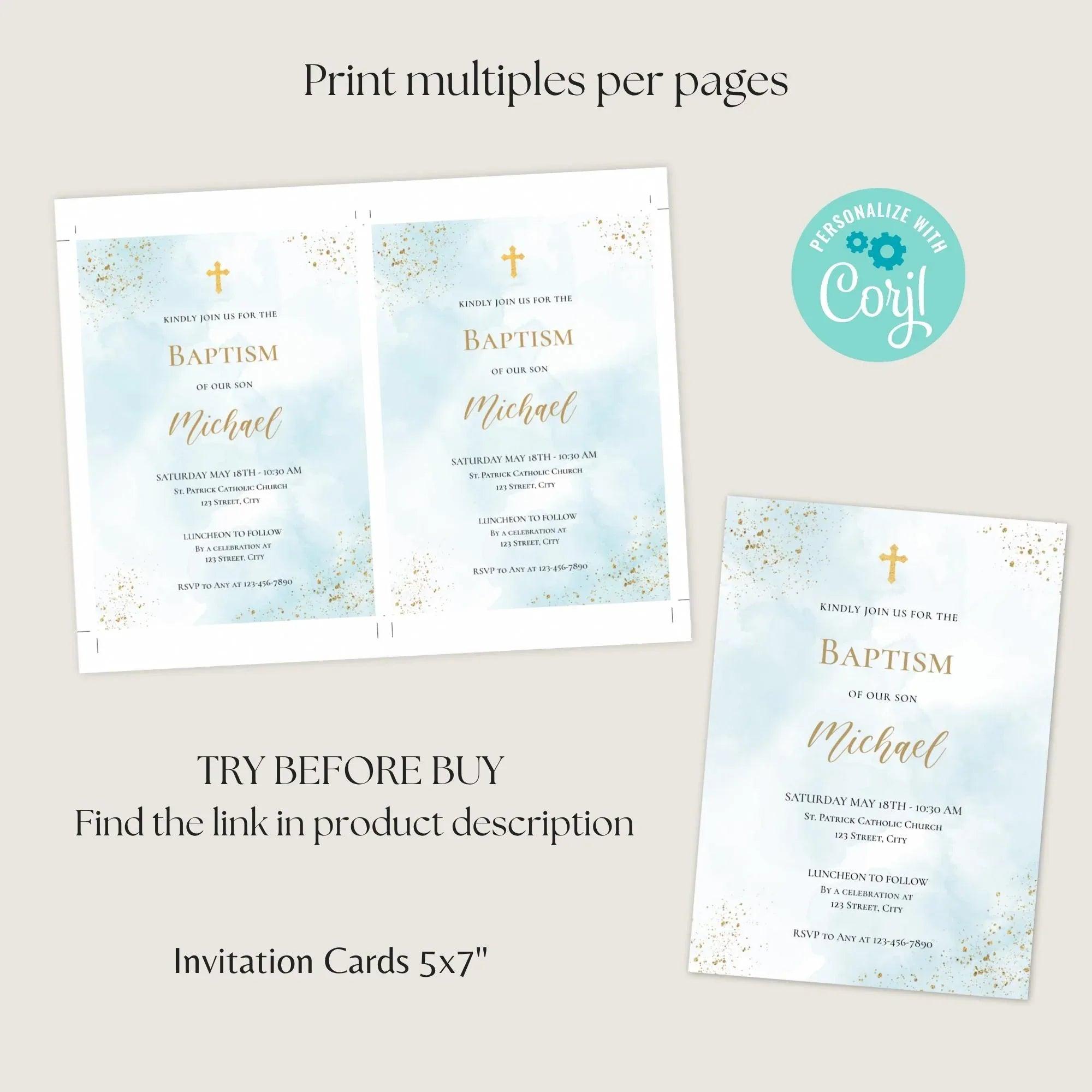 Catholic Baptism Invitation Boy | Editable Christening Invitation Template | Baby Baptism Digital Invite | Printable Baptism Card for Son - Lovely Printable Party