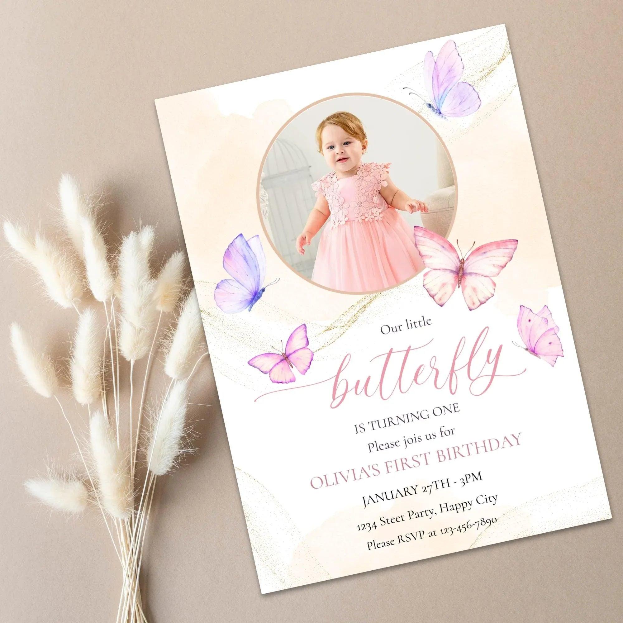 Butterfly Birthday Invitation Instant Download Digital Template - Lovely Printable Party