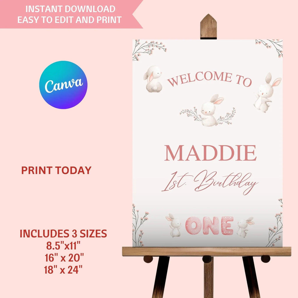 Rabbit Birthday Welcome Sign - Lovely Printable Party