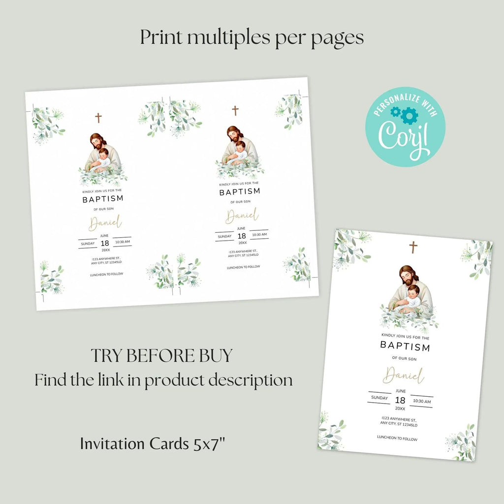 Catholic Baptism Invitation Boy | Editable Christening Invitation Template | Jesus and Baby Digital Invite | Printable Baptism Card for Son - Lovely Printable Party