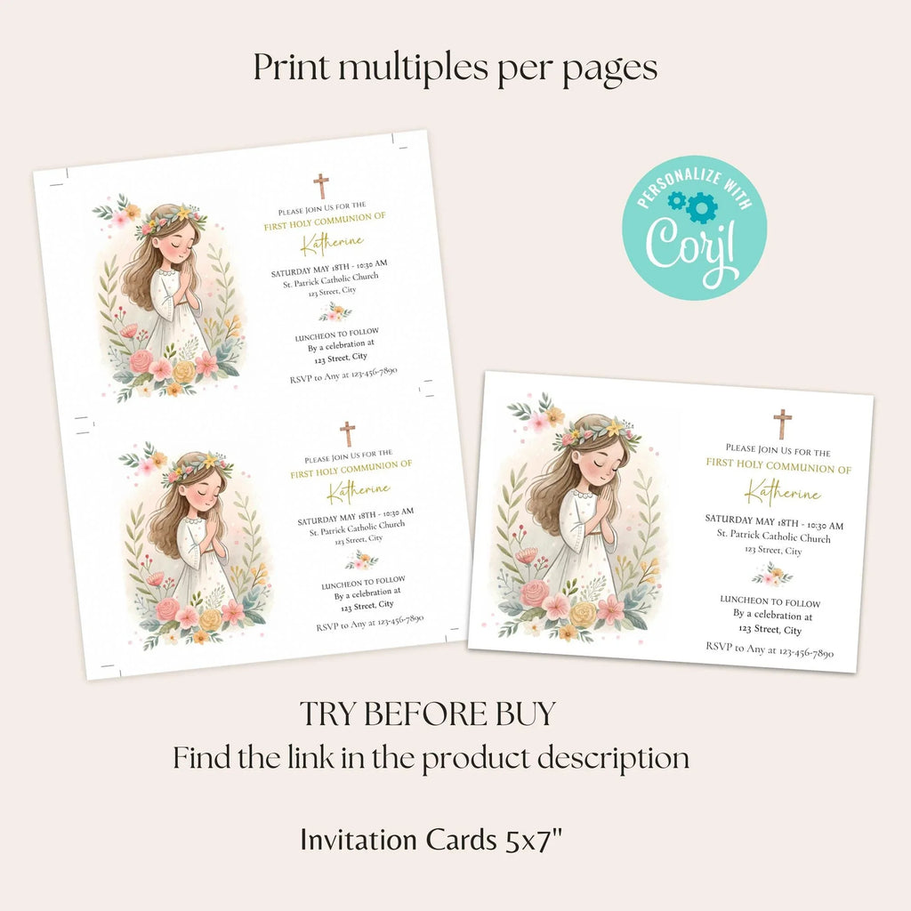 Boho Style communion Invitation - Lovely Party