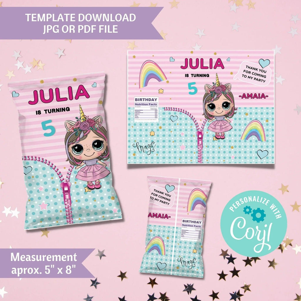 Doll chip Bag Instant Download Digital Template - Lovely Printable Party