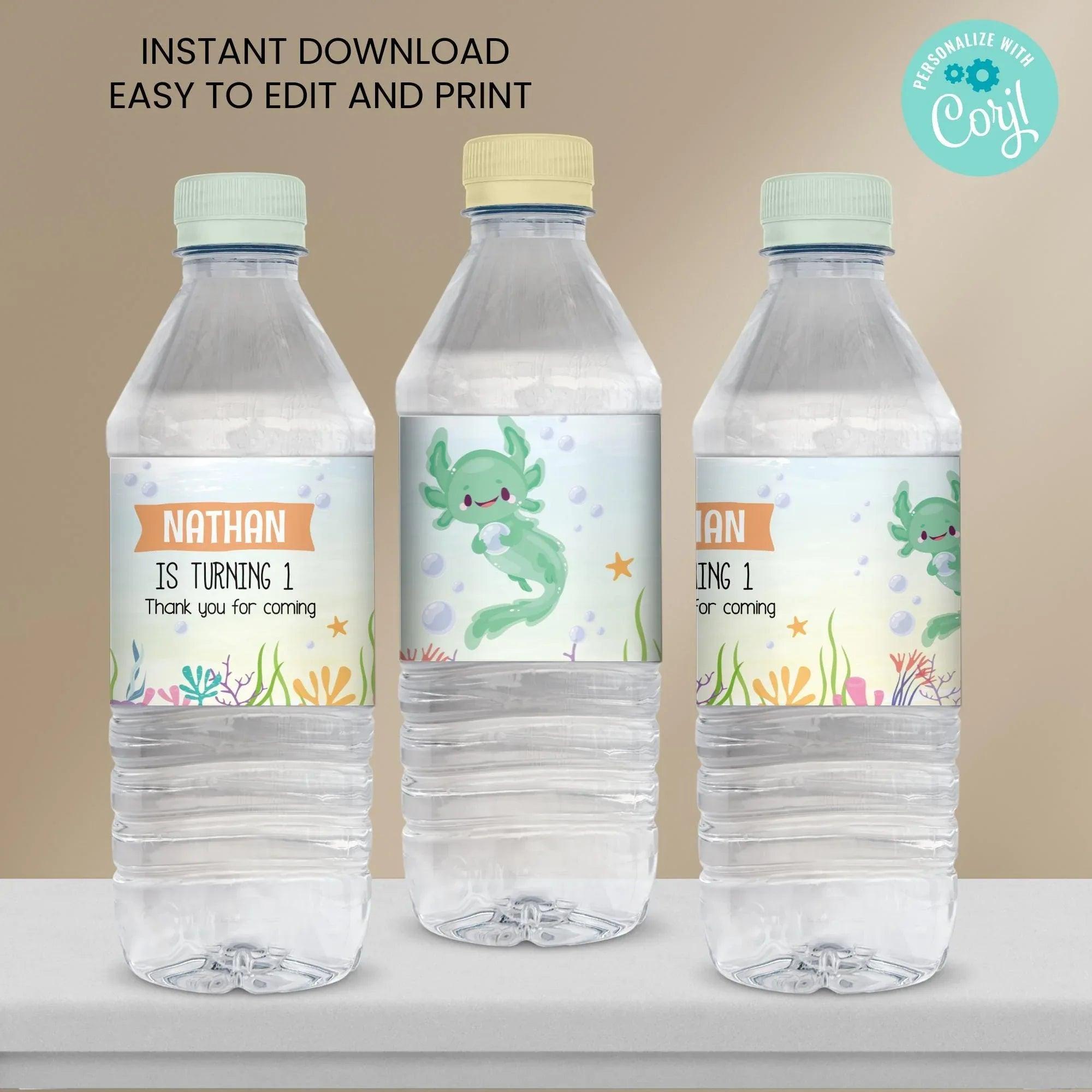 Axolotl Water Bottle Labels | Instant Download Digital Template - Lovely Printable Party