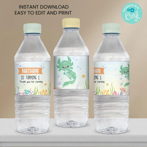 Axolotl Water Bottle Labels | Instant Download Digital Template - Lovely Printable Party