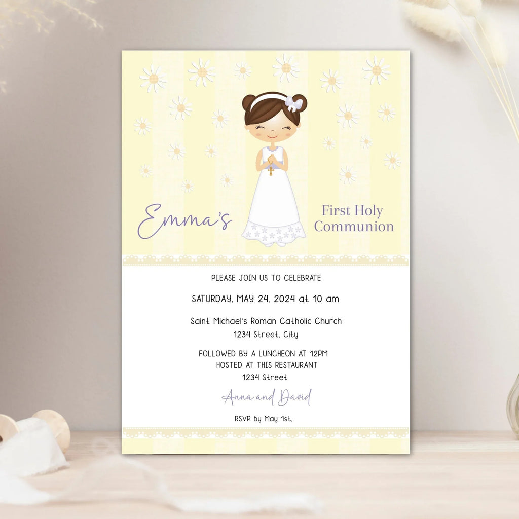 Daisy Floral Communion Invitation - Lovely Party