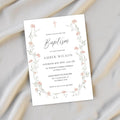 Baptism Invitation Girl Editable – Pink Floral Corjl Template – Wildflowers Christening Invite – Printable Digital File - Lovely Printable Party