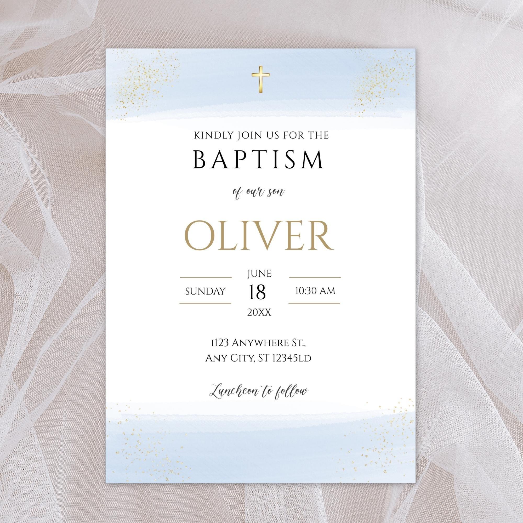 Catholic Baptism Invitation Boy | Editable Christening Invitation Template | Baptism Digital card Invite | Printable Baptism Card for Son - Lovely Printable Party