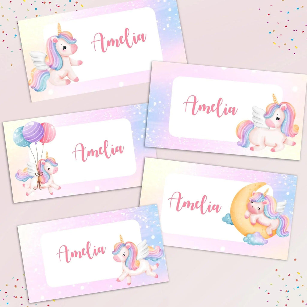 Unicorn Stickers, Kids name labels, School name labels, Classroom Labels, School supply labels, Custom text sticker - Lovely Printable Party