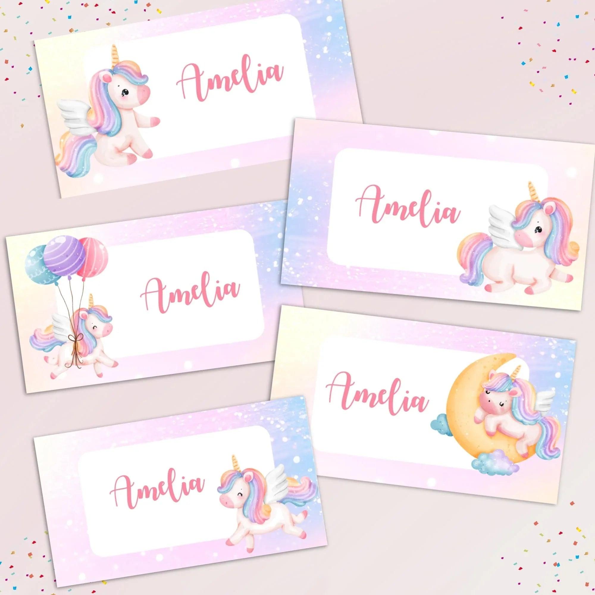 Unicorn Stickers, Kids name labels, School name labels, Classroom Labels, School supply labels, Custom text sticker - Lovely Printable Party