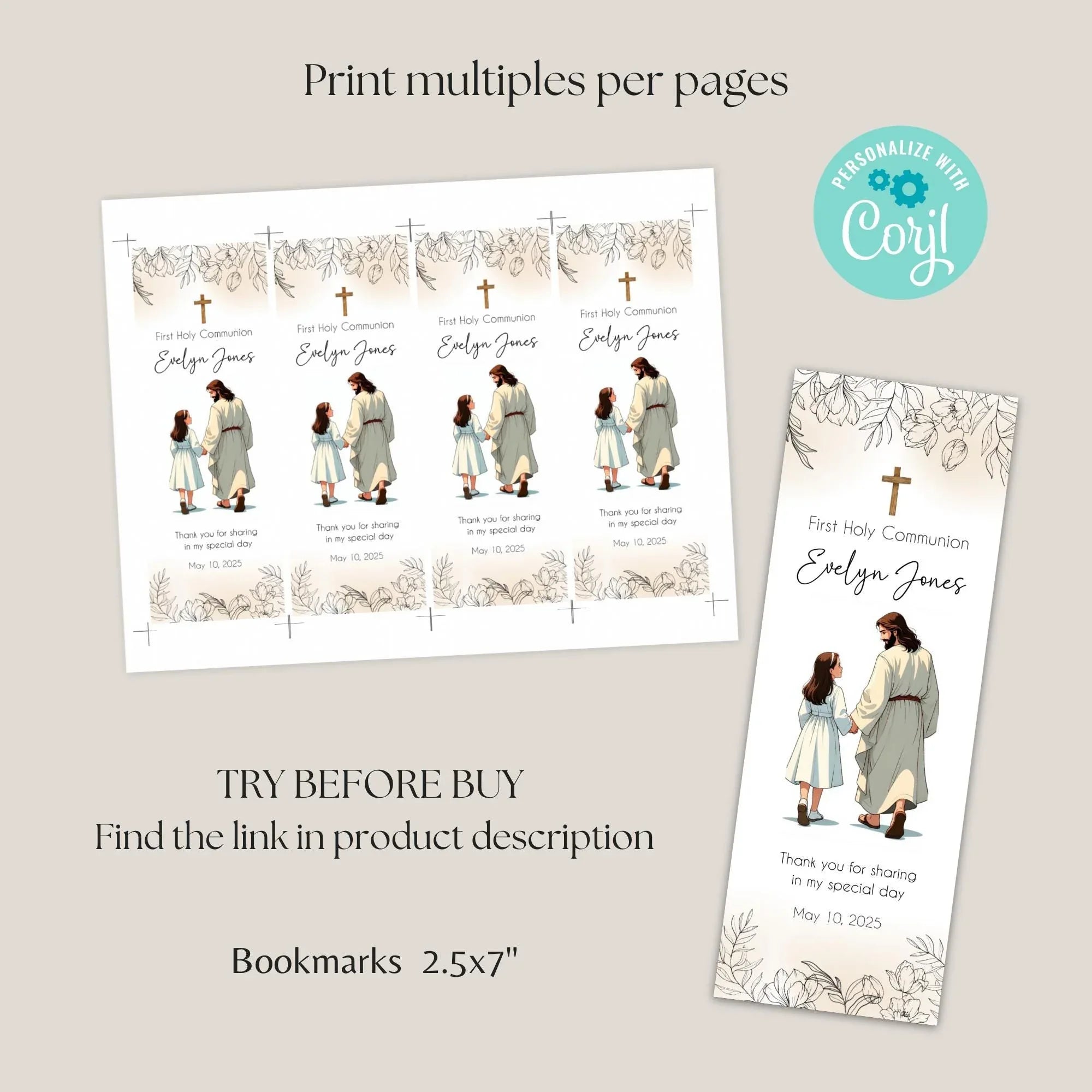 Jesus and girl First Communion Bookmark - Lovely Party