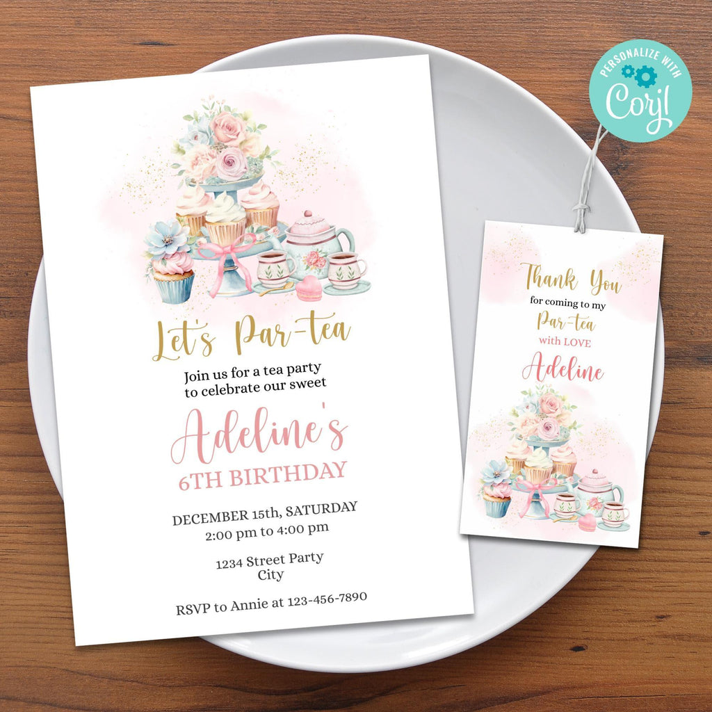 Tea Party invitation and tag, Tea Party Birthday Invitation, Tea Party Favor Tags for Birthday, Baby Shower, or Bridal Shower - Lovely Printable Party