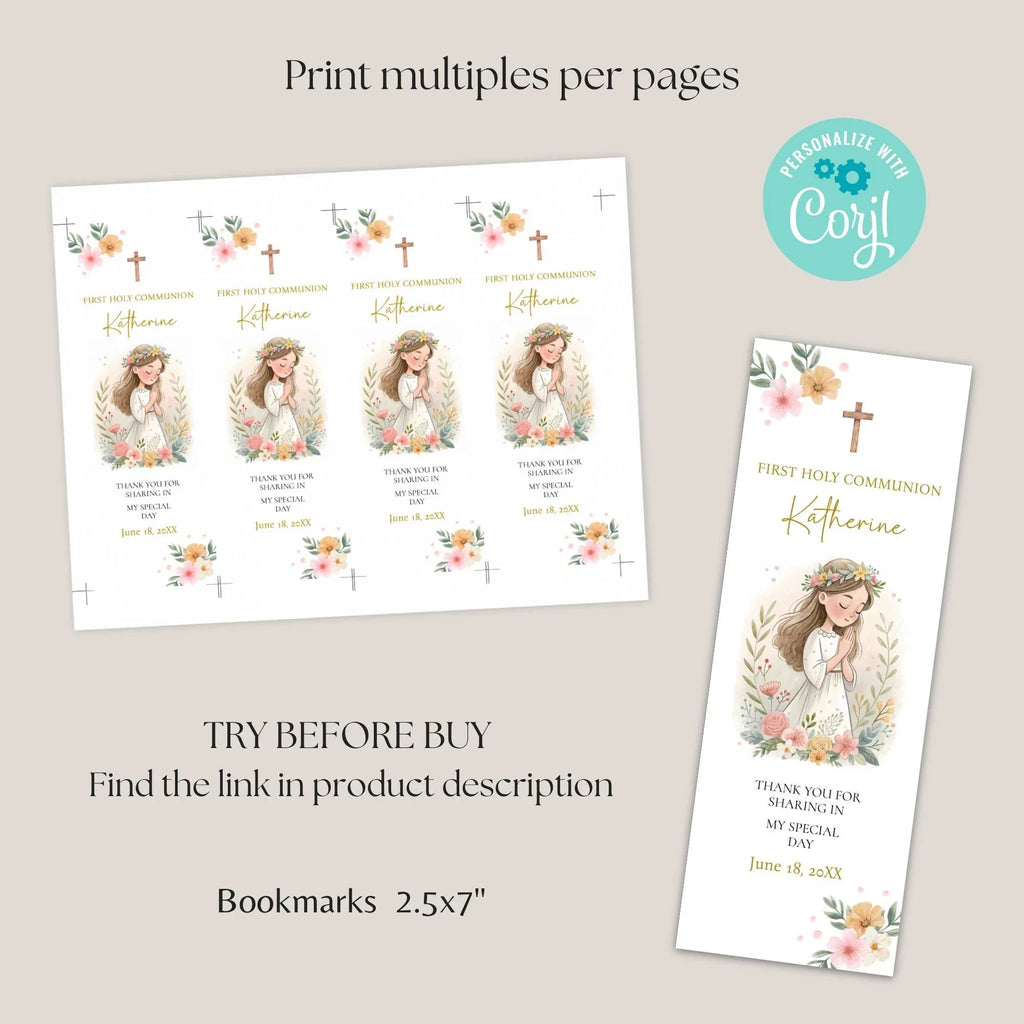 Boho communion Bookmark - Lovely Party