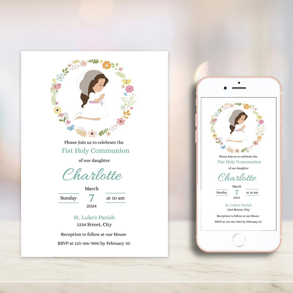 Flowers first communion Invitation - Lovely Party