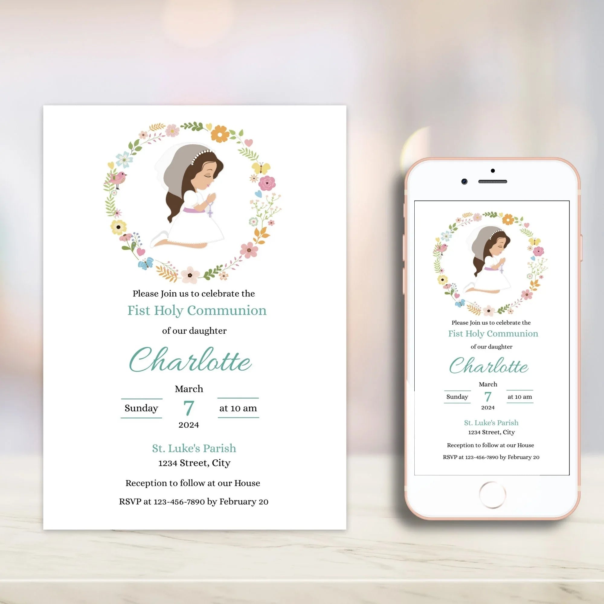 Flowers first communion Invitation - Lovely Party