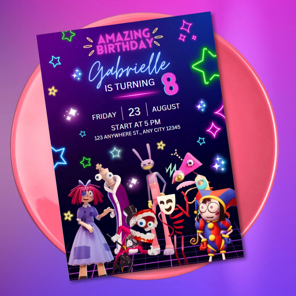 Amazing Digital Circus Neon Invitation - Lovely Party