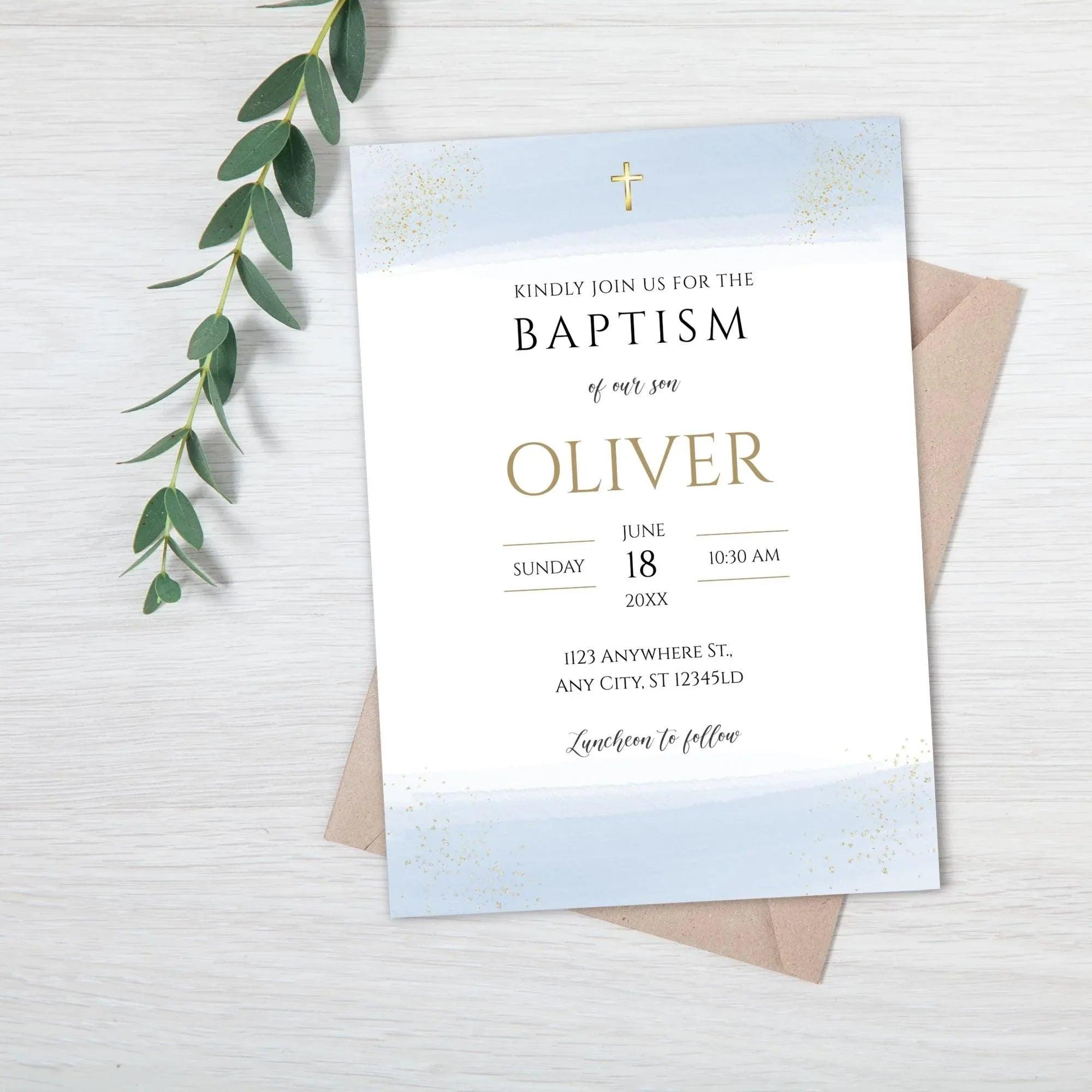 Catholic Baptism Invitation Boy | Editable Christening Invitation Template | Baptism Digital card Invite | Printable Baptism Card for Son - Lovely Printable Party