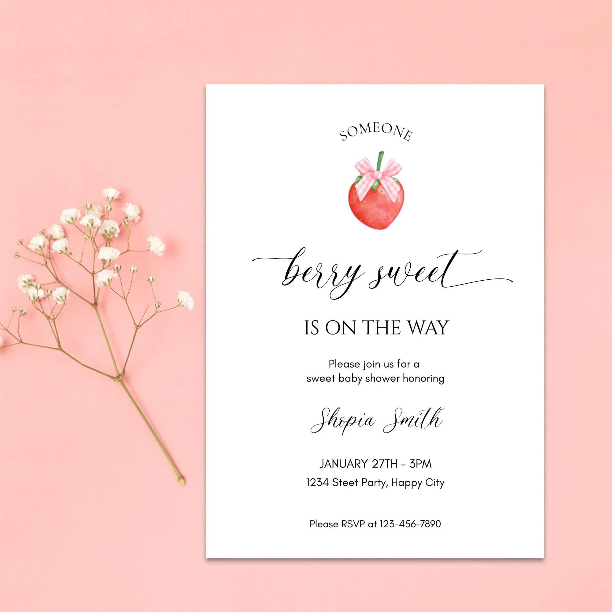 Strawberry Baby Shower Invitation Instant Download Digital Template - Lovely Printable Party