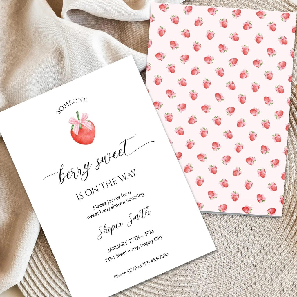 Strawberry Baby Shower Invitation Instant Download Digital Template - Lovely Printable Party