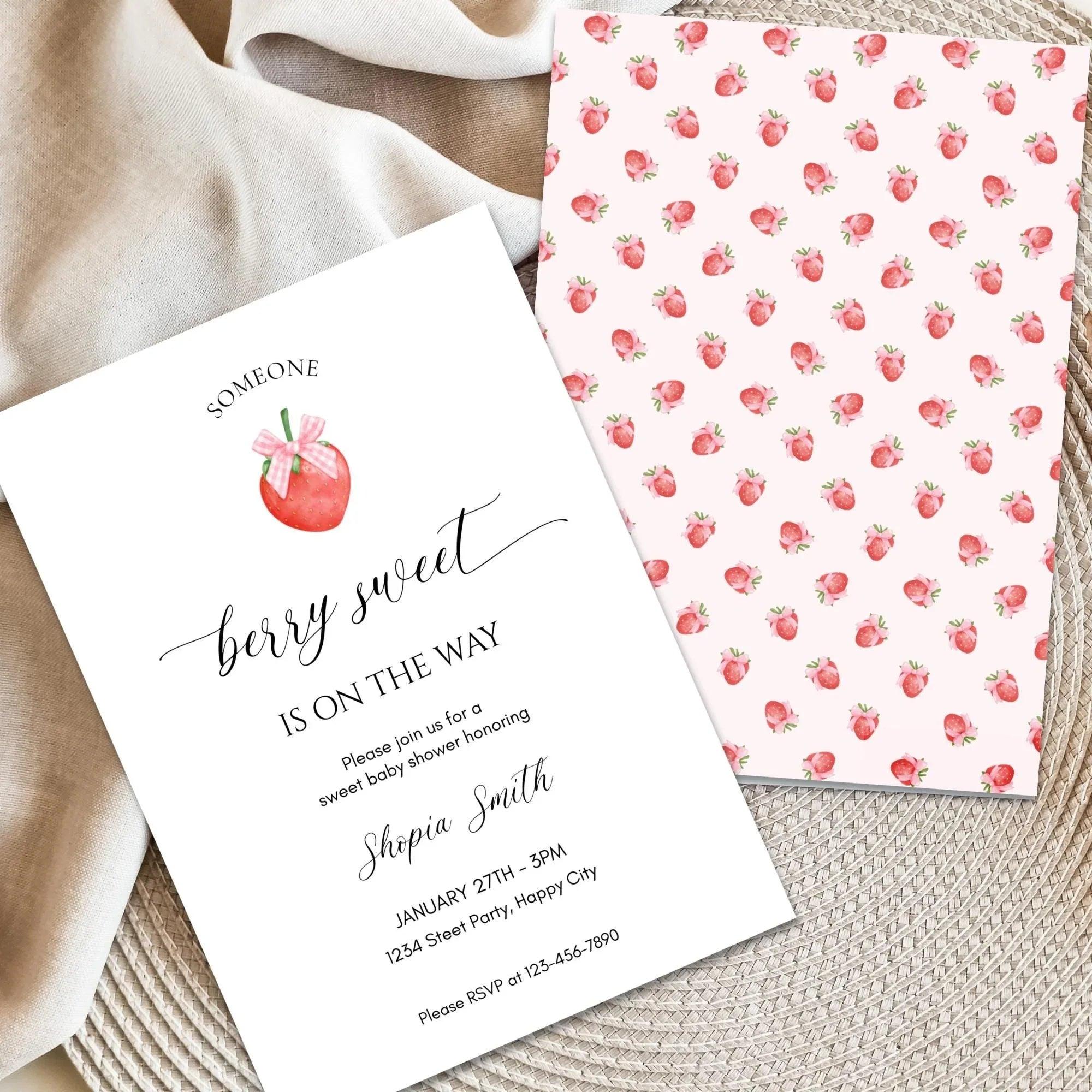 Strawberry Baby Shower Invitation Instant Download Digital Template - Lovely Printable Party